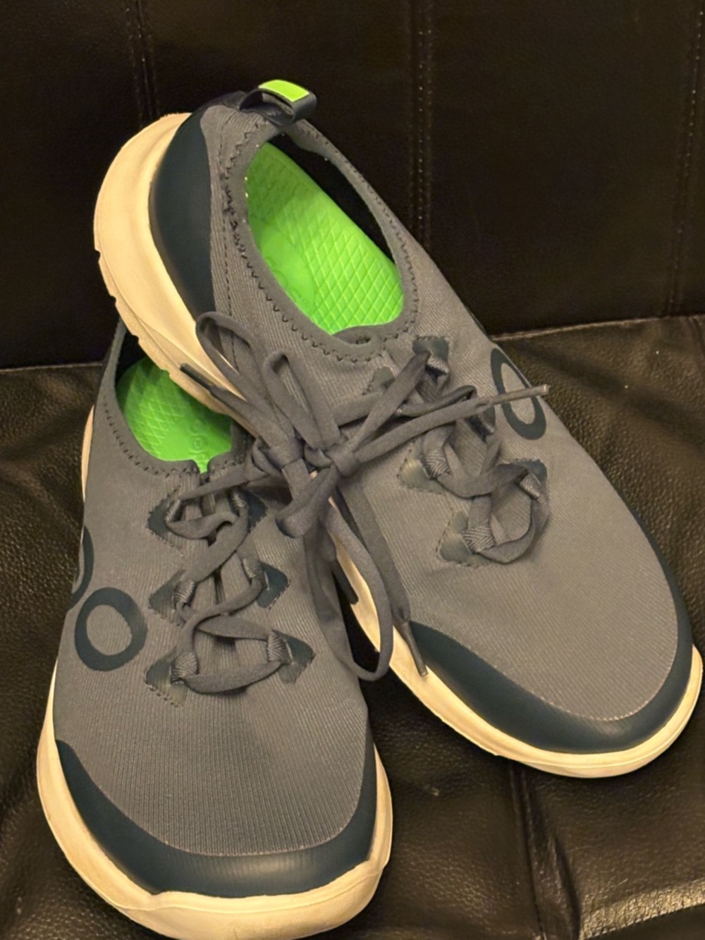 OOFOS Men's Grey Slip-On Sneakers with Lime Green Insole